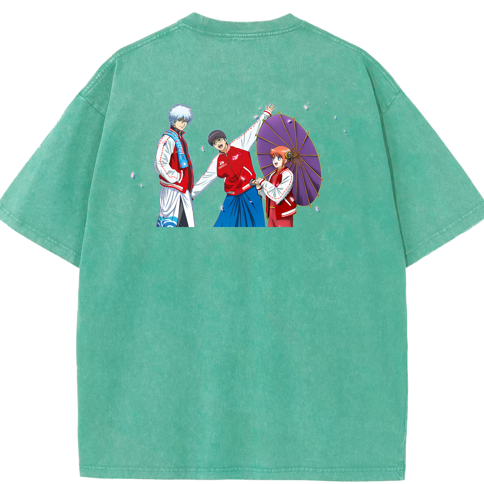 （画像用） ぎんたま 坂田銀時（さかたぎんとき） 神楽 志村新八（しむら しんぱち） GINTAMA Sakata Gintoki Kagura Shimura Shinpachi 綿100% ヴィンテージ風 半袖Tシャツ（背面プリント）